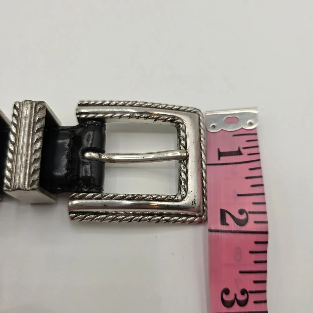 Barse Black Genuine English Leather Belt Silver Western Concho Heart Tip Small